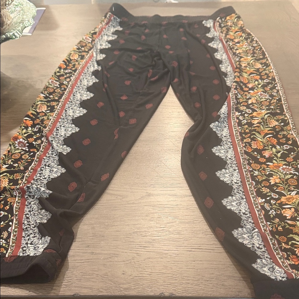 Susan Graver Black and Multicolor Wide Leg Pants